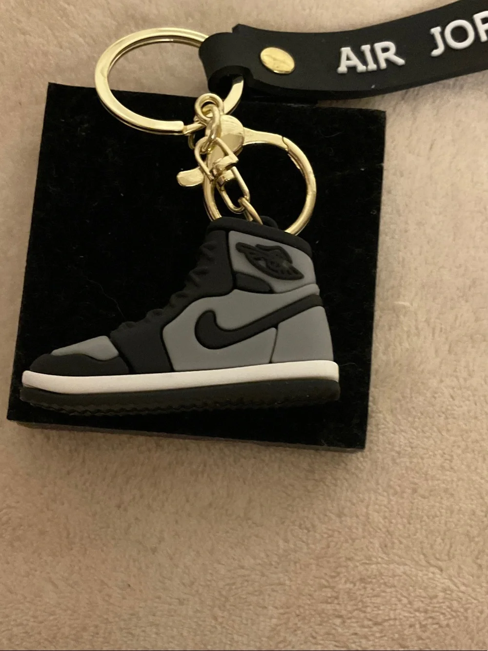 Jordan Black Key Fob with Red Jumpman and Gold Hardware